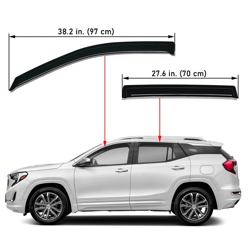 Lightronic Extra Durable Outside-Mount Auto Vent Window Visor, Fits 2018-2024 GMC Terrain, UV Protection Rain Guard, Original Wind Deflector, No-Drill Easy Install, Dark Smoke, 4-Pcs - Image 2